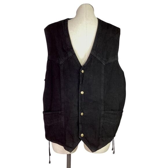 Allstate Other - Allstate Vest Men 4X Black Cotton Denim Side Lace Pockets Snaps Motorcycle Biker